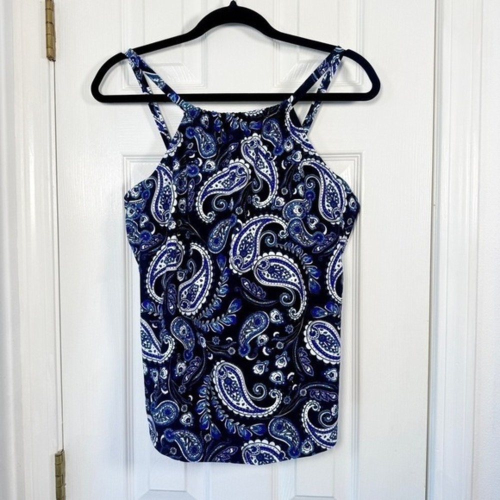 Island Escape Blue‎ Paisley Print Tankini Top NEW 20W
